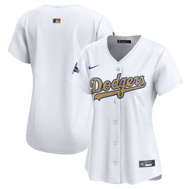 Women%27s Los Angeles Dodgers Blank White 2025 Gold Collection Limited Stitched Jersey Dzhi